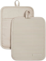 KitchenAid Ribbed Soft Silicone Pot Holder 2-Pack Set, Milkshake Tan, 7