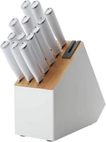 KitchenAid Classic Slim Knife Block Set with Built-In Knife Sharpener, Stainless Steel Kitchen Knives, Sharp Kitchen Knife Set with Block, 14-Piece, White