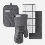 KitchenAid Quilted Cotton Terry Cloth Oven Mitt, Pot Holder, Kitchen Towel 4-Pack Set, Heat Resistant, Silicone Grip, Gift Set, Charcoal Grey, 16