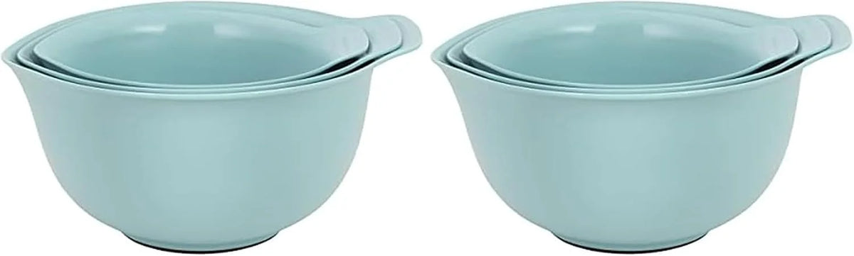 KitchenAid Universal Nesting Plastic Mixing Bowls with Non Slip Base and Pour Spout, Dishwasher Safe, 2.5, 3.5 and 4.5 quart, Aqua Sky, Set of 3 (Pack of 2)