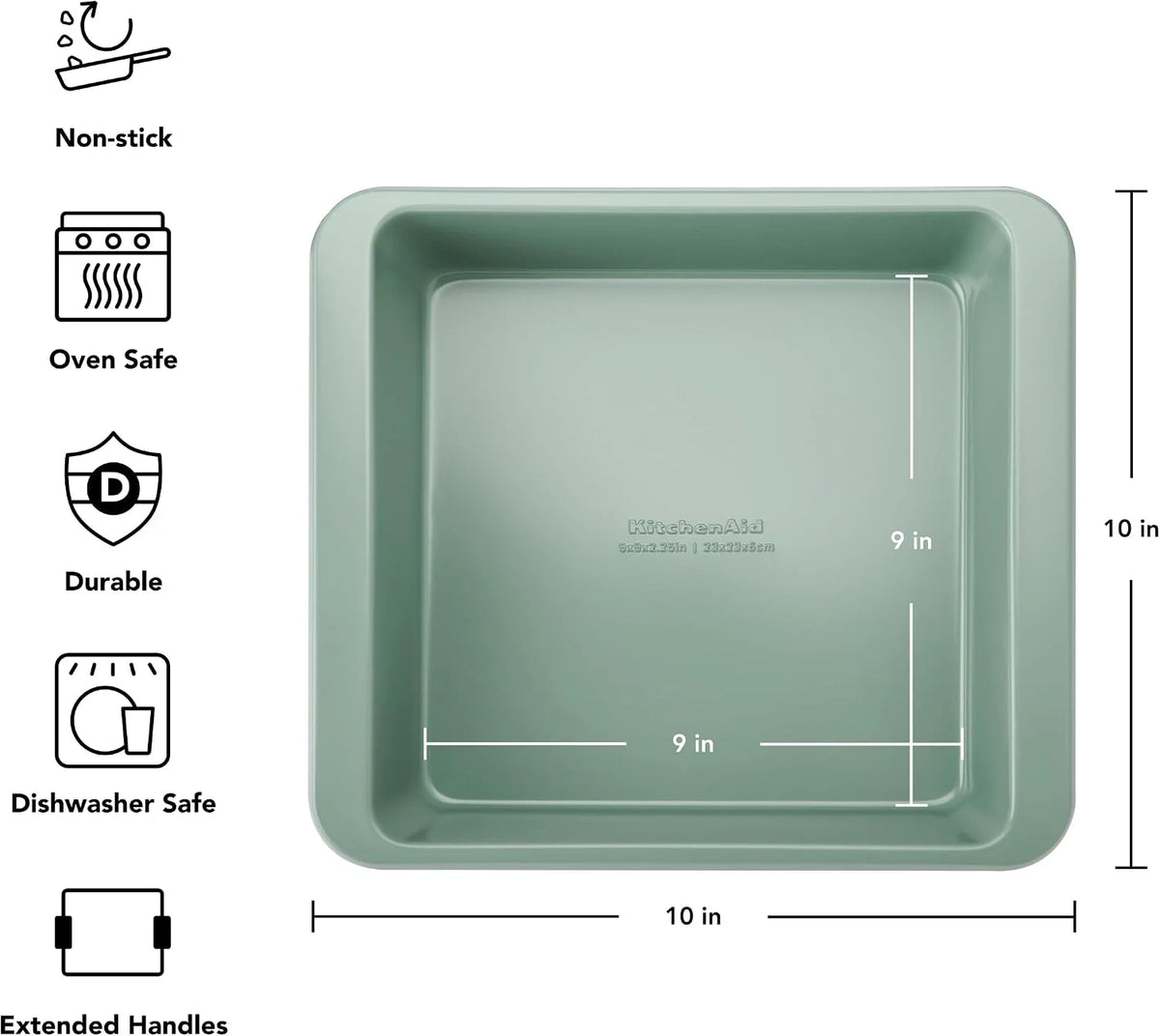 KitchenAid Nonstick Aluminized Steel Square Cake Pan, Dishwasher Safe, Cardamom, 9 Inch