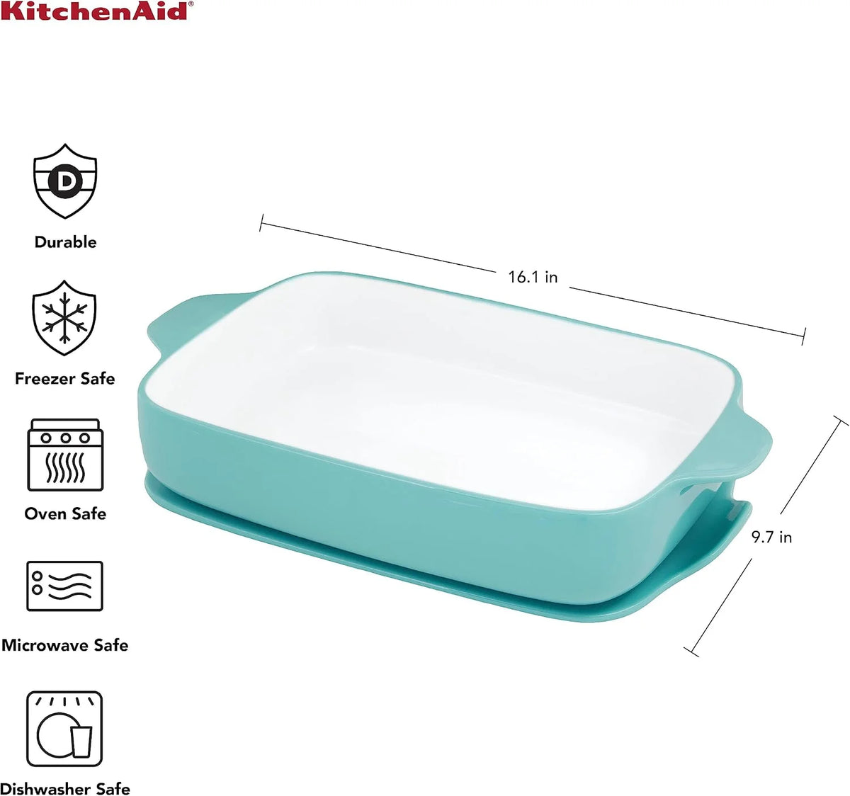 KitchenAid Vitrified Stoneware Rectangular Baker with Lid/Trivet, 4.5 Quart