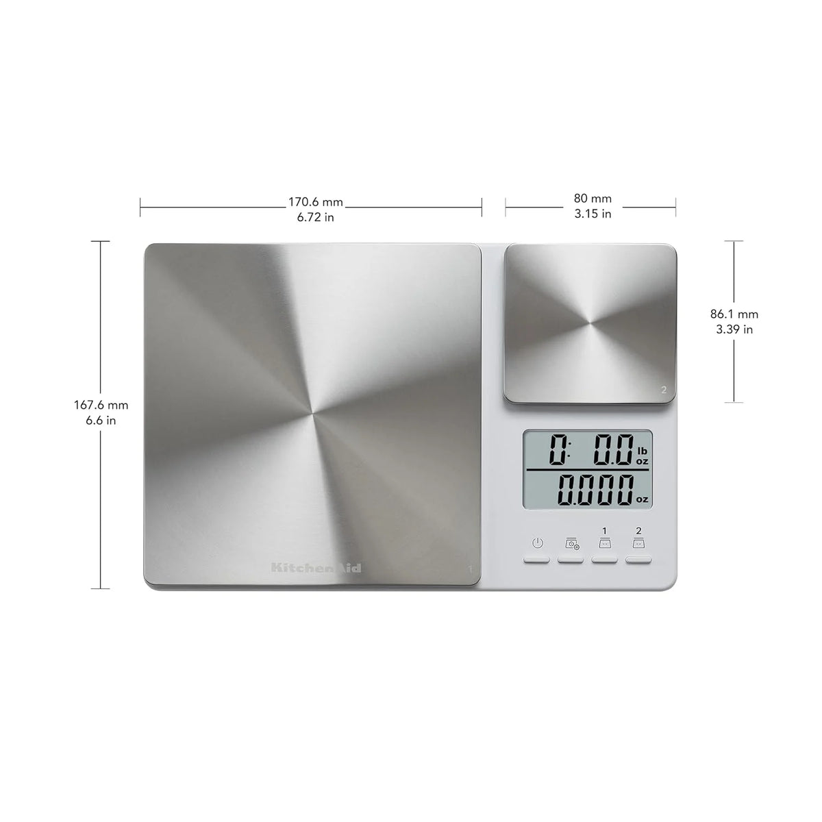 KitchenAid KQ909 Dual Platform Digital Kitchen and Food Scale, 11 Pound Capacity and Precision 16oz Capacity, White with Stainless Steel