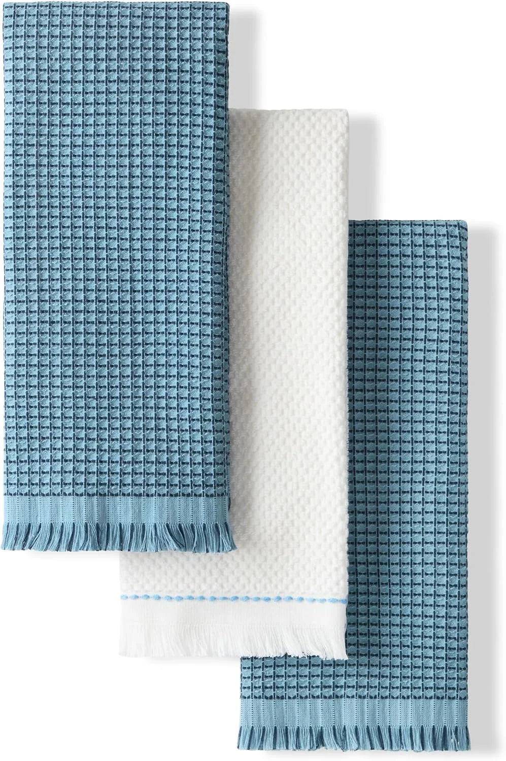 KitchenAid Gourmet Series Gridlines Kitchen Towels 3-Pack Set, 100% Cotton Absorbent, Blue Velvet, 18"x28"
