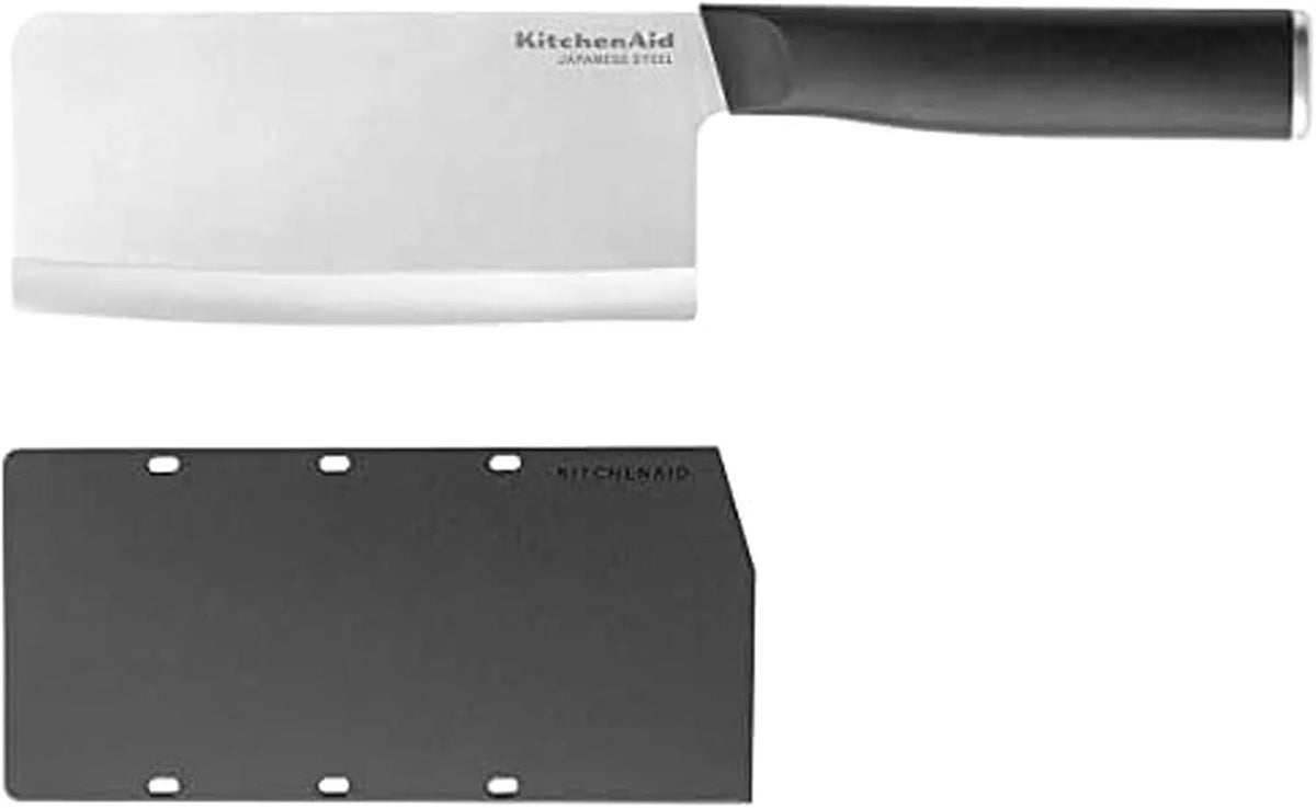 KitchenAid Classic Cleaver Knife with Custom Fit Blade Cover, 6 inch, Sharp Kitchen Knife, Japanese Stainless Steel Blade, Meat Cleaver, Black