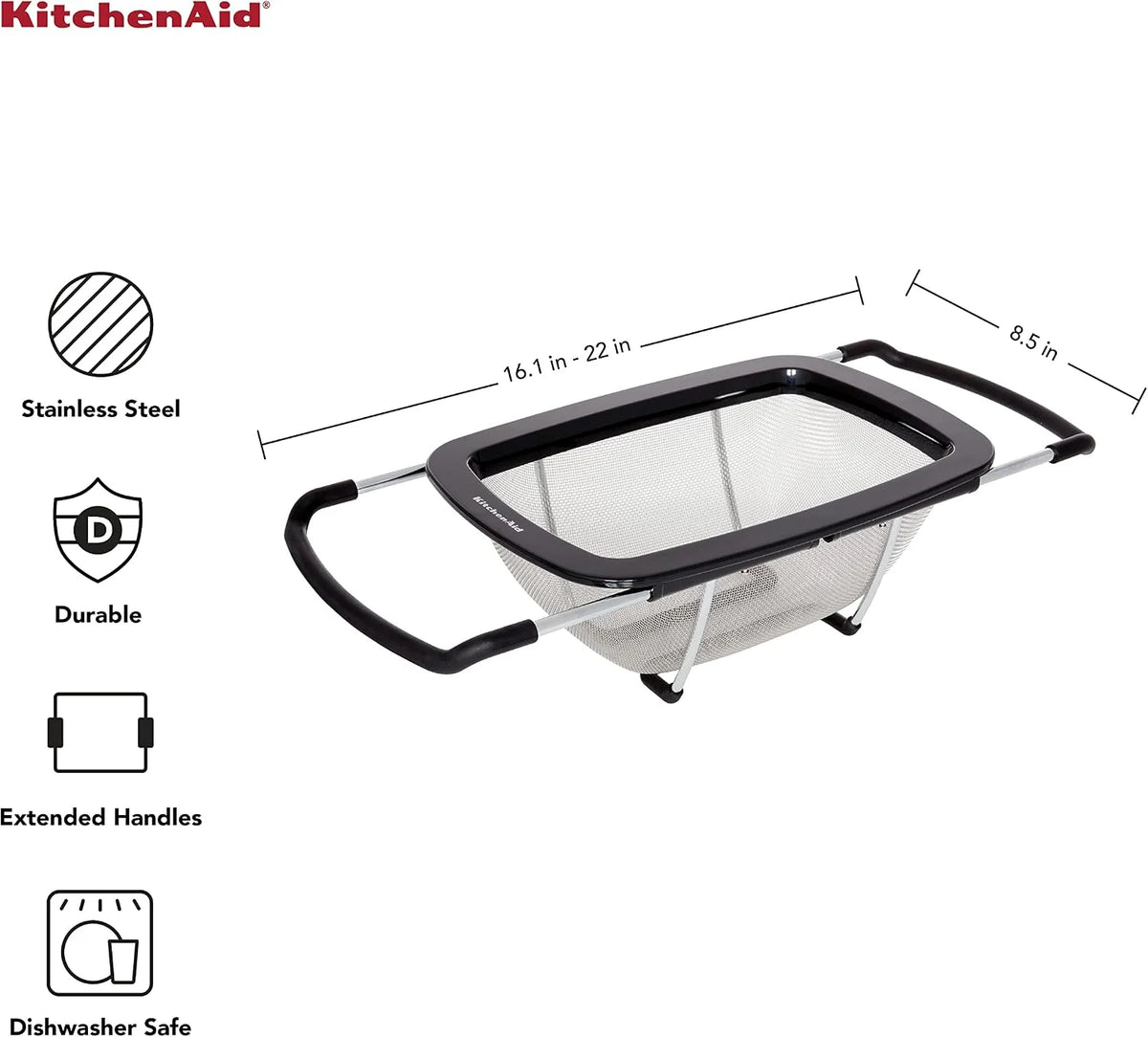KitchenAid Expandable Stainless Steel Colander, One size, Black (Pack of 2)