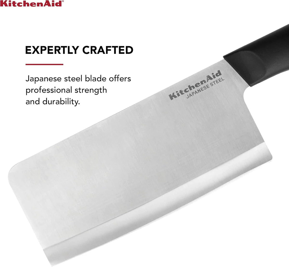 KitchenAid Classic Cleaver Knife with Custom Fit Blade Cover, 6 inch, Sharp Kitchen Knife, Japanese Stainless Steel Blade, Meat Cleaver, Black