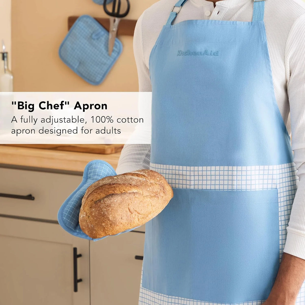 KitchenAid Gourmet Series Gridlines Big Chef Apron, Water & Stain Resistant, Adult-Sized 32"x28"