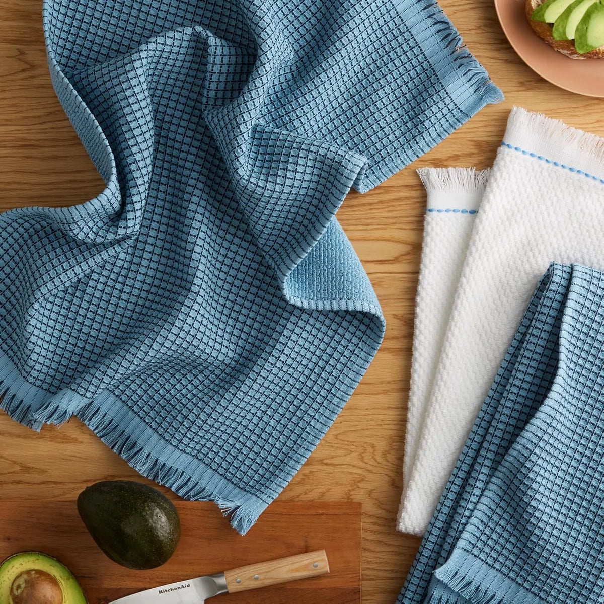 KitchenAid Gourmet Series Gridlines Kitchen Towels 3-Pack Set, 100% Cotton Absorbent, Blue Velvet, 18"x28"
