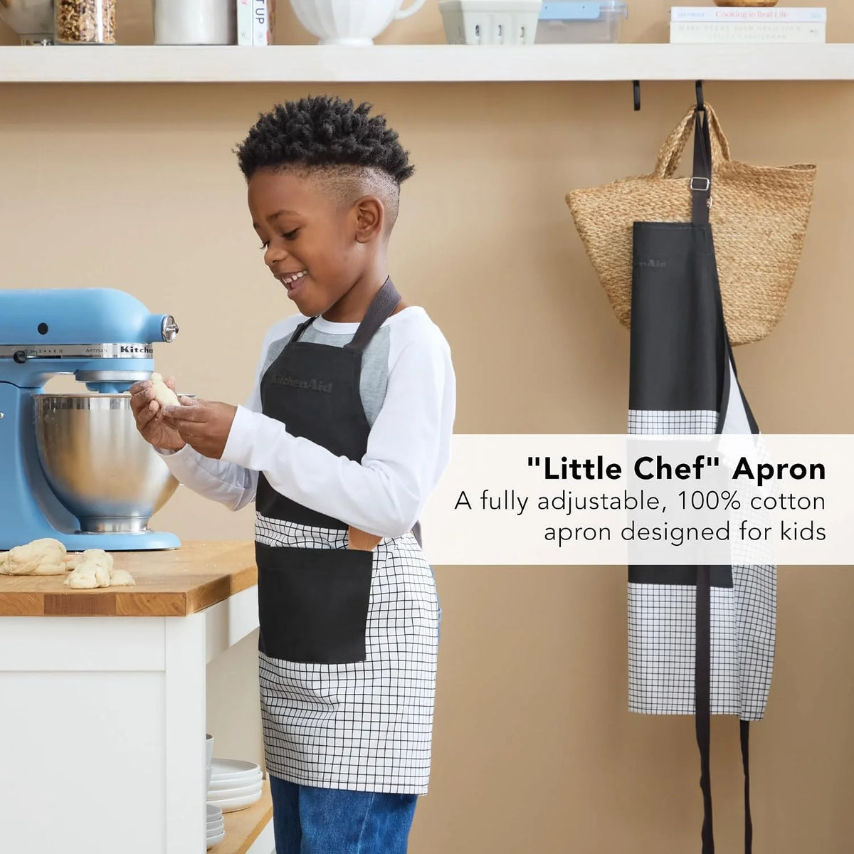KitchenAid Gourmet Series Gridlines Little Chef Apron, Water & Stain Resistant, Child-Sized 19"x20"