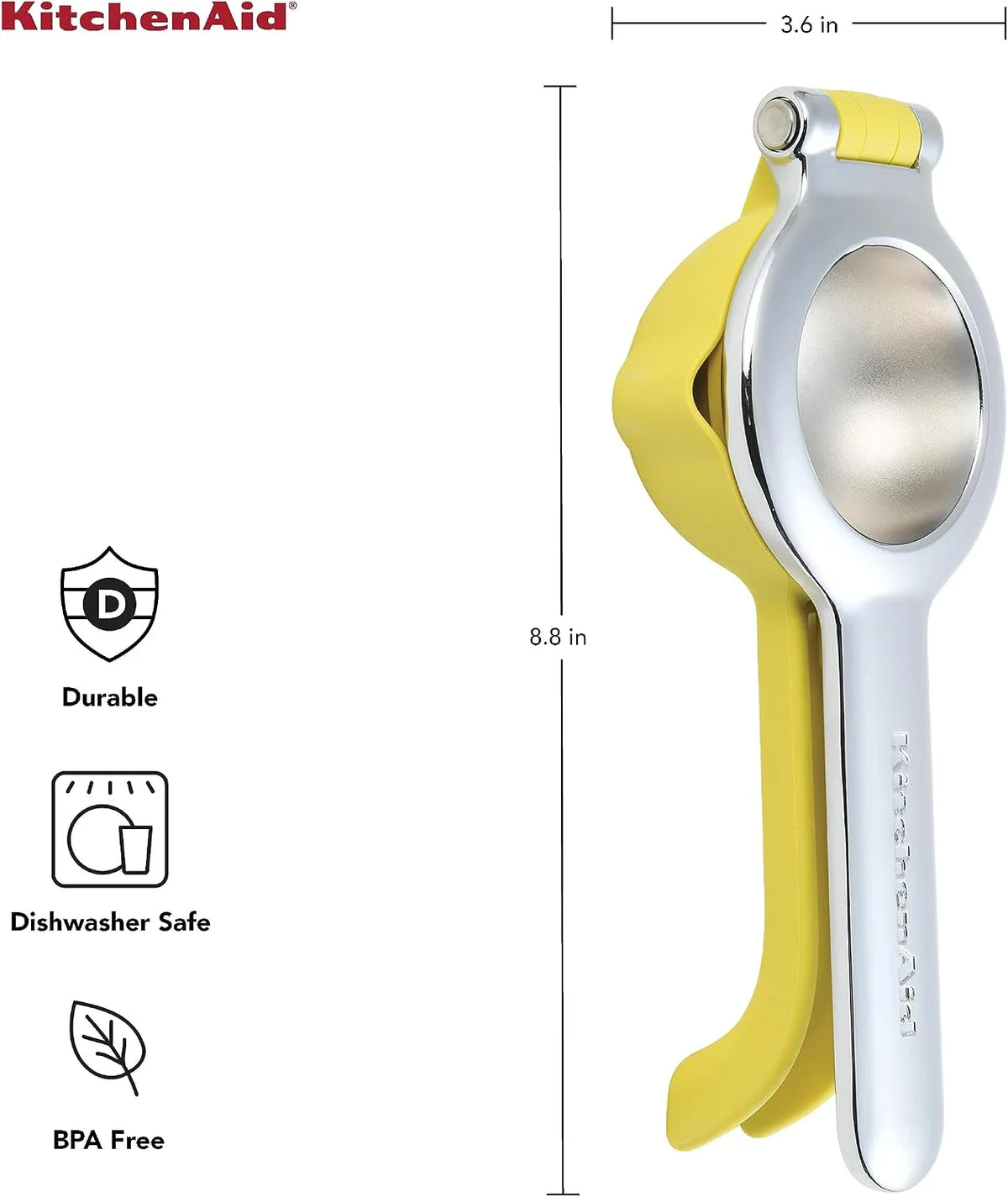 KitchenAid Citrus Juice Press Squeezer for Lemons and Limes with Seed Catcher and Pour Spout, Lemon, 8 Inch